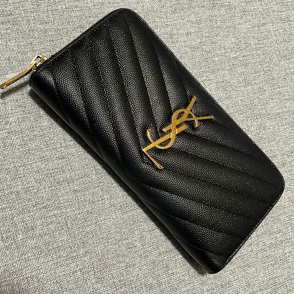 YSL CASSANDRE Black Zippy Wallet